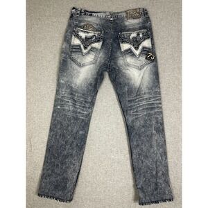 Affliction Jeans Mens‎ 38 Long Cooper Straight Indian Head Distressed Patch Moto
